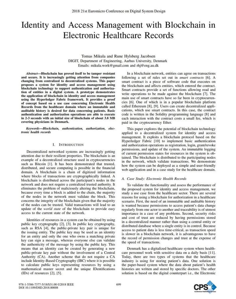 Identity and Access Management with Blockchain in electronic healthcare records